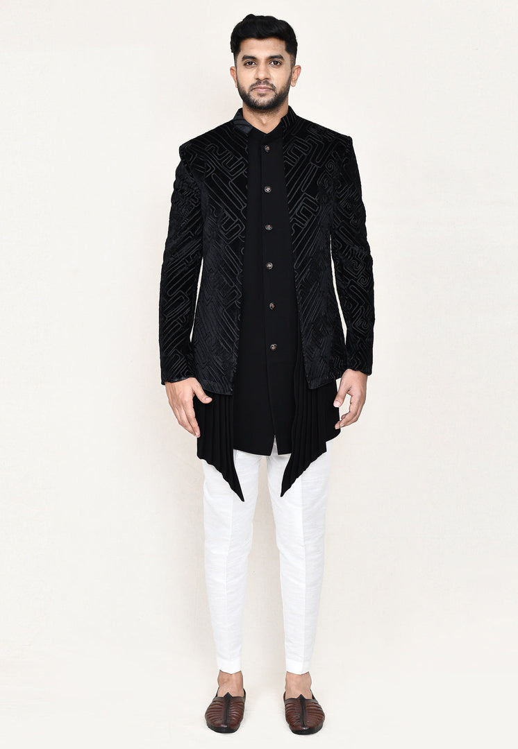Black Velvet Jacket Style Sherwani