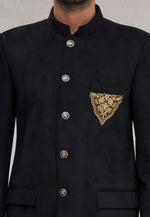Load image into Gallery viewer, Black Velvet Jodhpuri Suit

