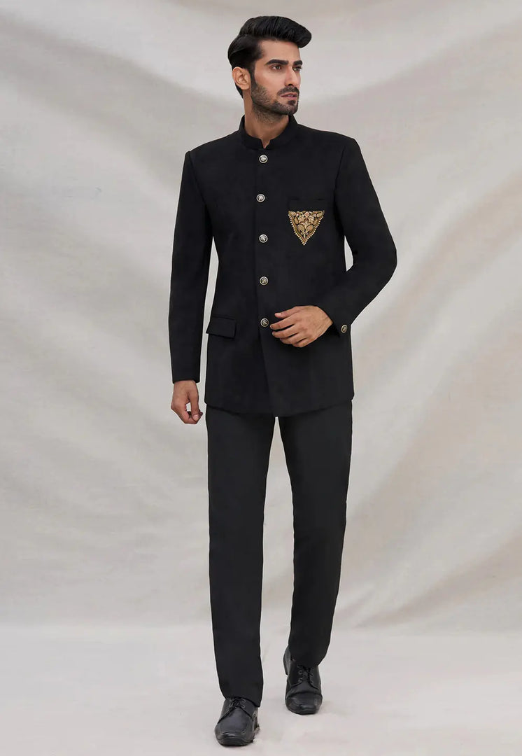 Black Velvet Jodhpuri Suit