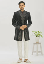 Load image into Gallery viewer, Black Velvet Jodhpuri Suit
