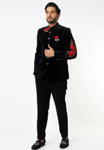 Load image into Gallery viewer, Black Velvet Jodhpuri Suit
