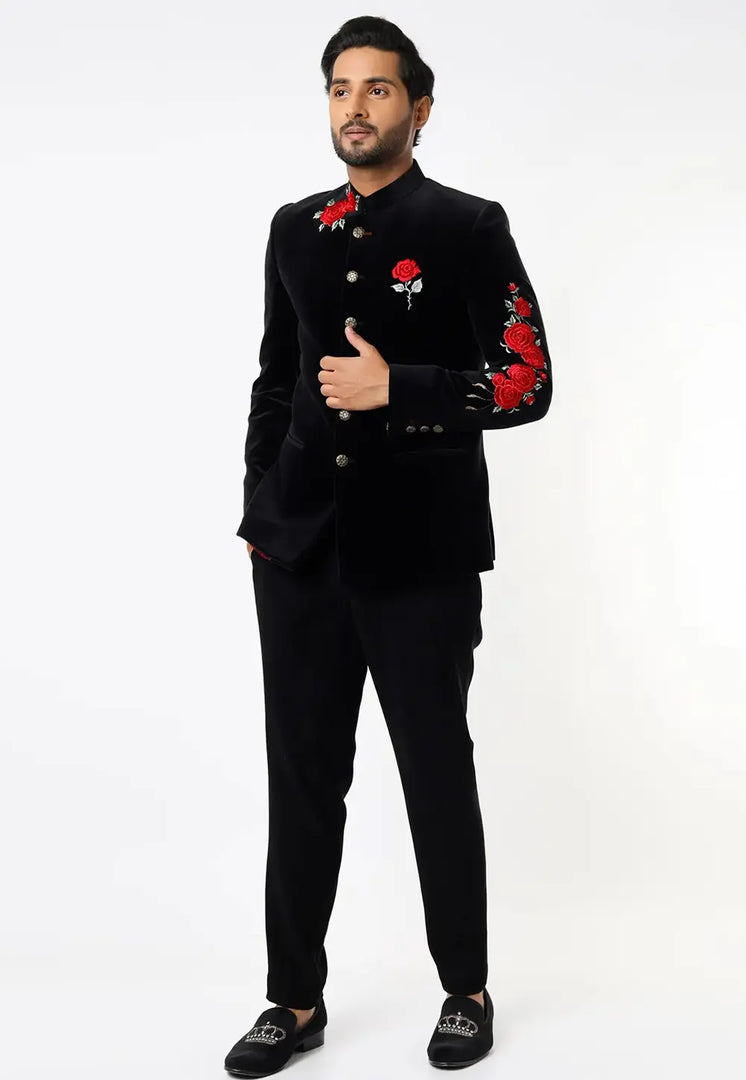Black Velvet Jodhpuri Suit