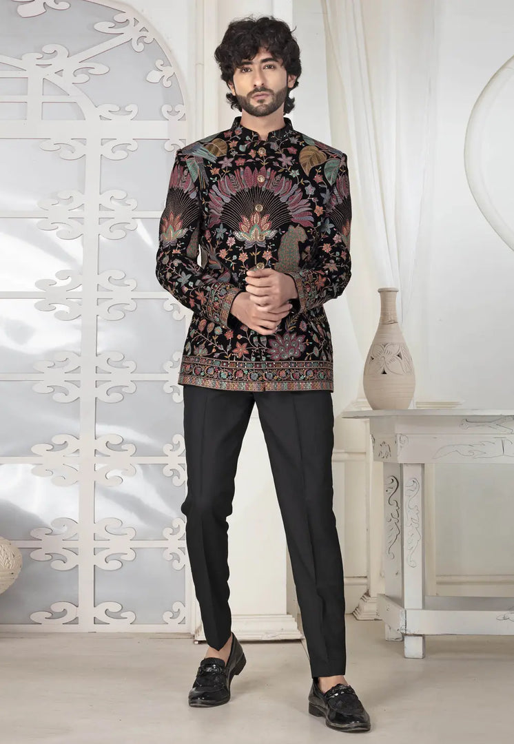 Black Velvet Jodhpuri Suit