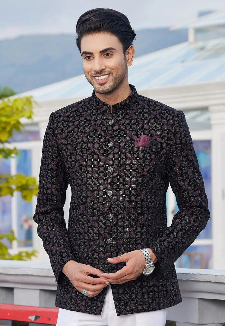 Black Velvet Jodhpuri Suit