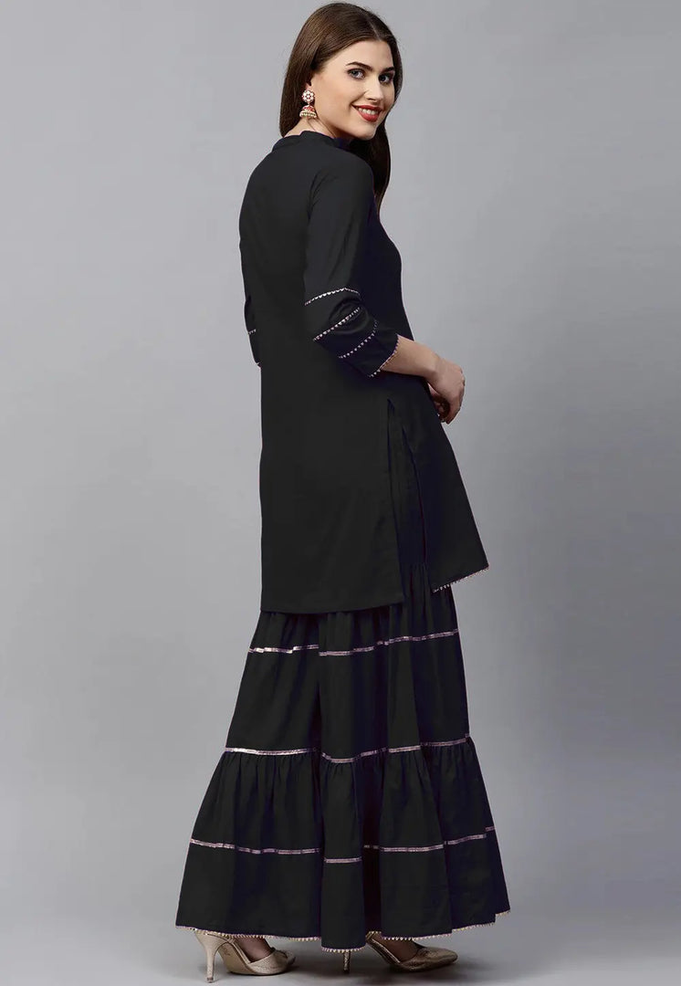Black Velvet Kurta Set With Palazzo