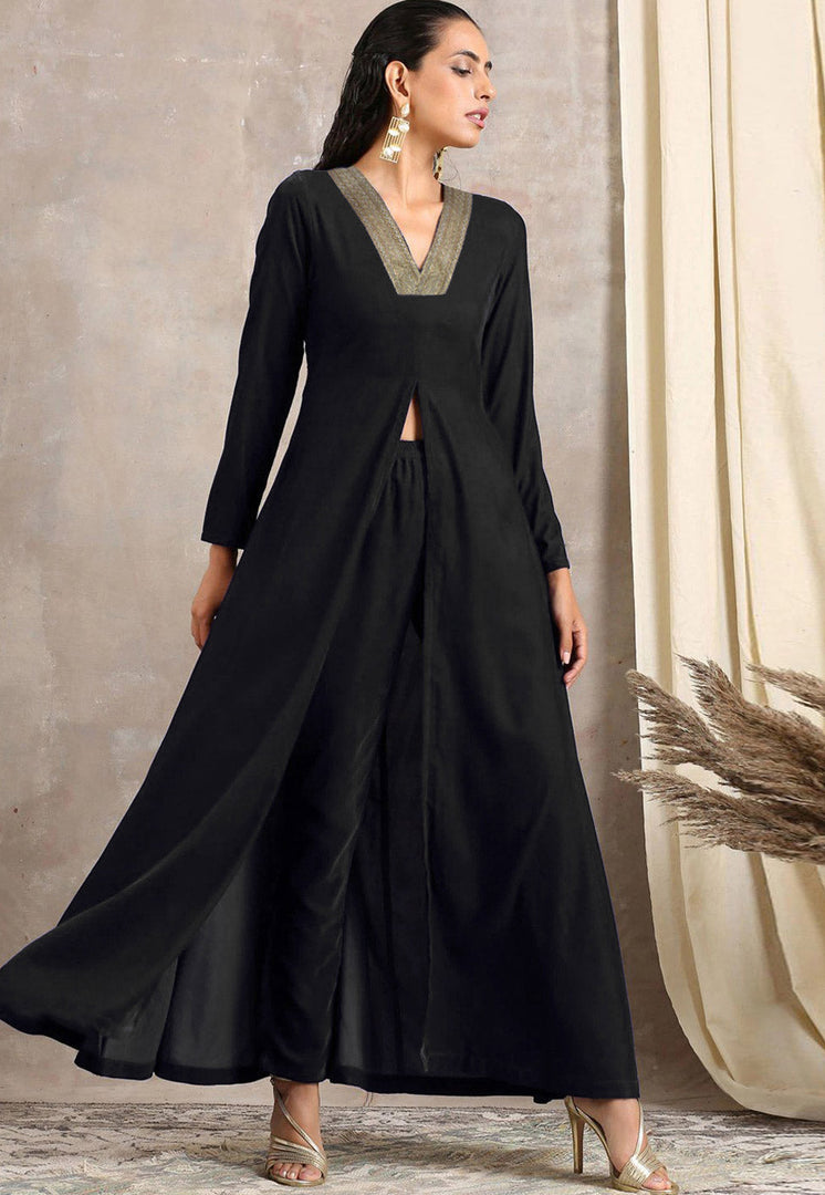 Black Velvet Kurta Set With Pant