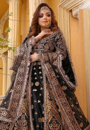 Black Velvet Long Choli Lehenga