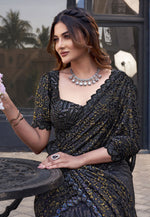 Load image into Gallery viewer, Black Velvet Sequence Saree
