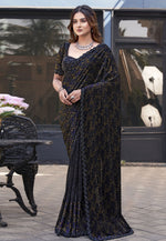 Load image into Gallery viewer, Black Velvet Sequence Saree
