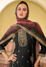 Load image into Gallery viewer, Black Viscose Jacquard Readymade Pant Style Suit
