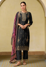 Load image into Gallery viewer, Black Viscose Jacquard Readymade Pant Style Suit
