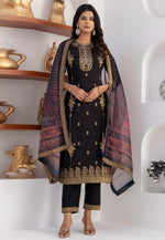 Load image into Gallery viewer, Black Viscose Jacquard Readymade Pant Style Suit
