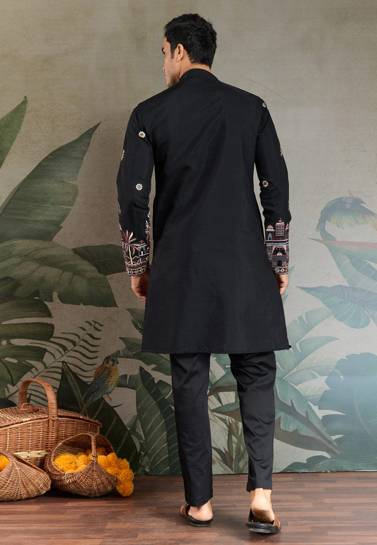 Black Viscose Kurta Pajama With Stole