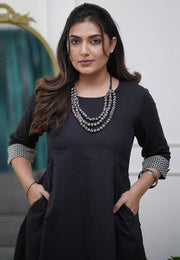 Black Viscose Kurta Set With Palazzo