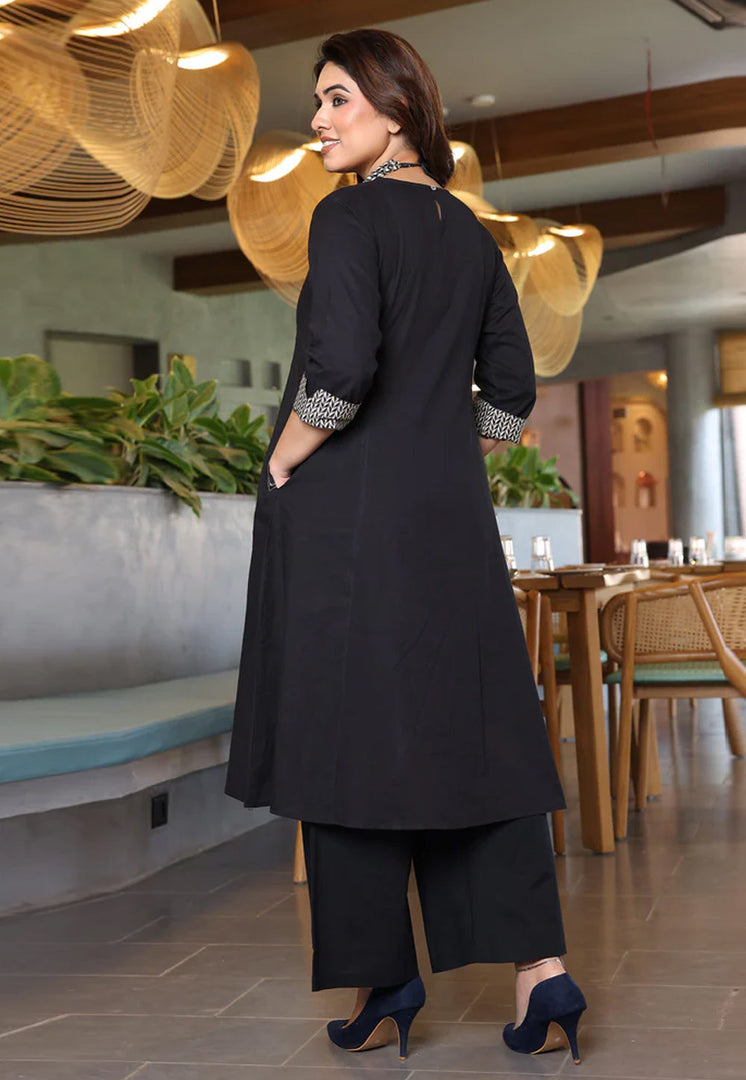 Black Viscose Kurta Set With Palazzo