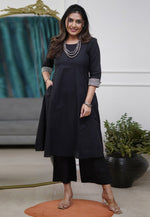 Load image into Gallery viewer, Black Viscose Kurta Set With Palazzo
