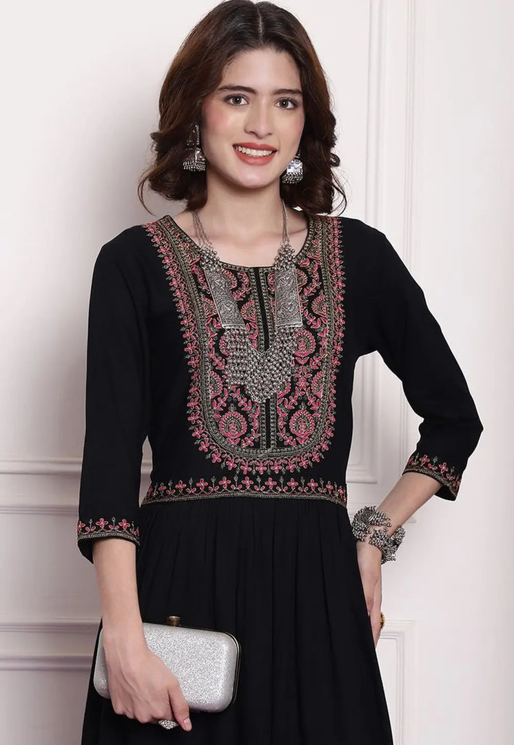 Black Viscose Long Kurti
