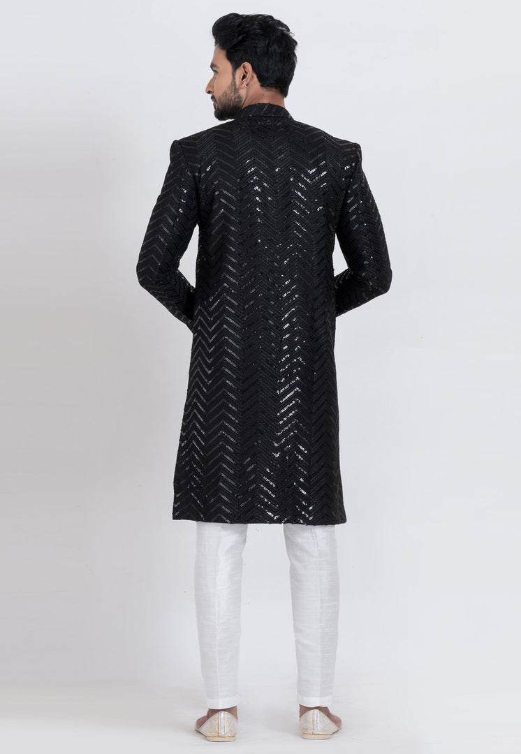 Black Viscose Rayon Indo Western Suit