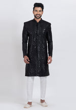 Load image into Gallery viewer, Black Viscose Rayon Indo Western Suit
