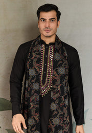 Black Viscose Rayon Kurta Pajama With Stole