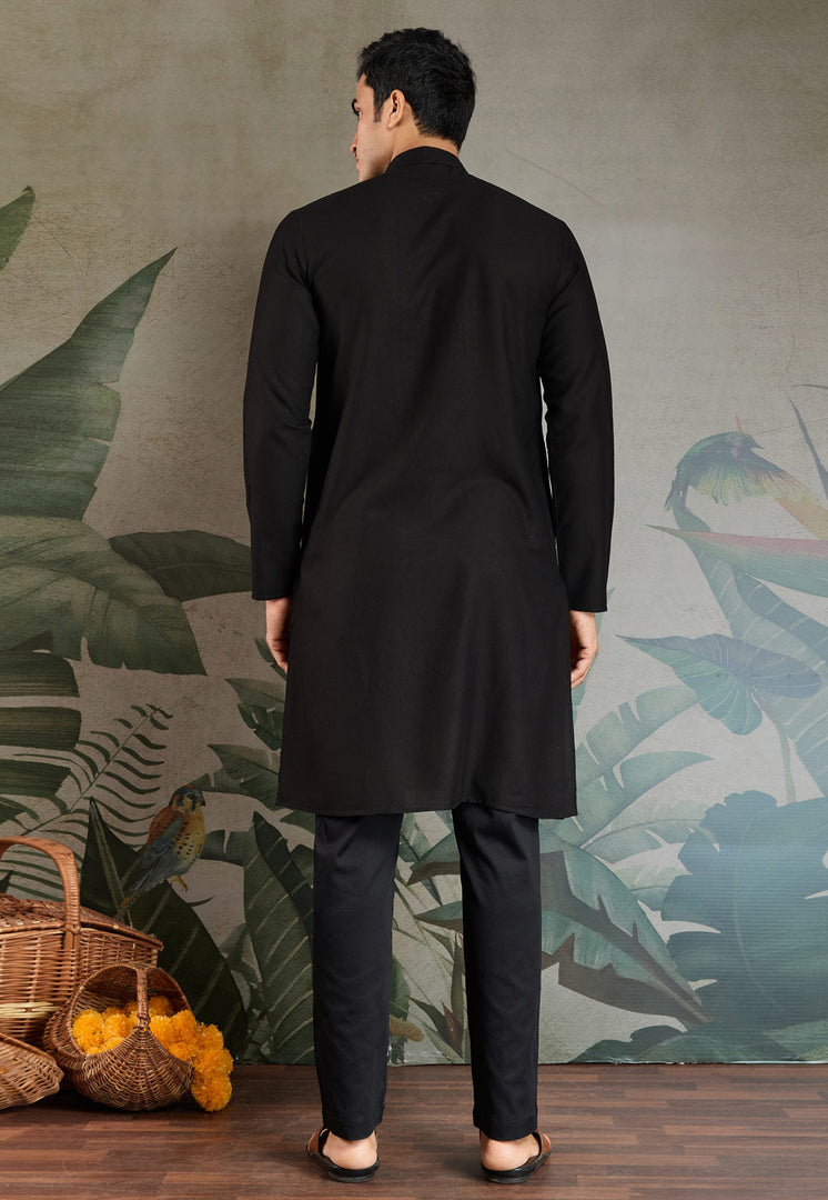 Black Viscose Rayon Kurta Pajama With Stole
