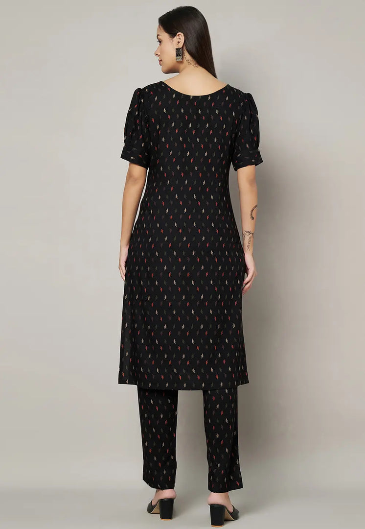 Black Viscose Rayon Kurta Set With Pent
