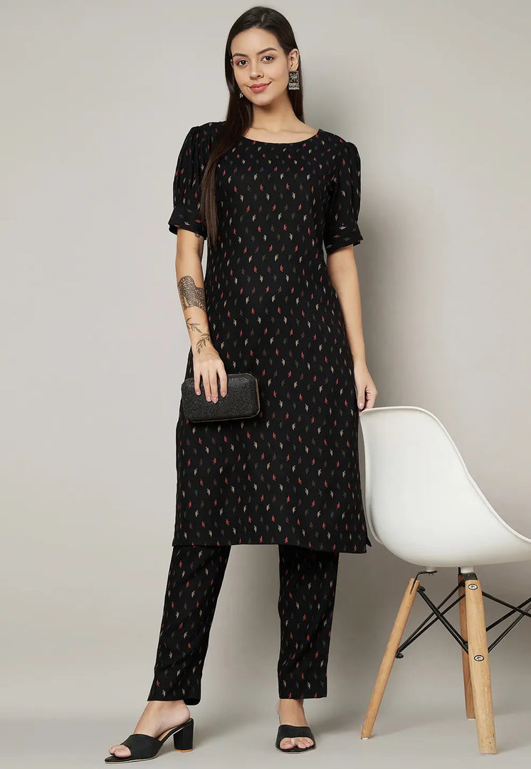 Black Viscose Rayon Kurta Set With Pent