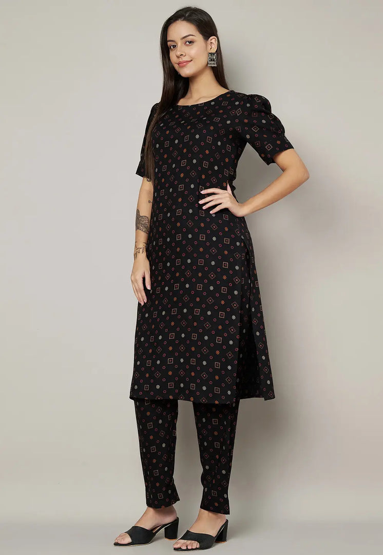 Black Viscose Rayon Kurta Set With Pent