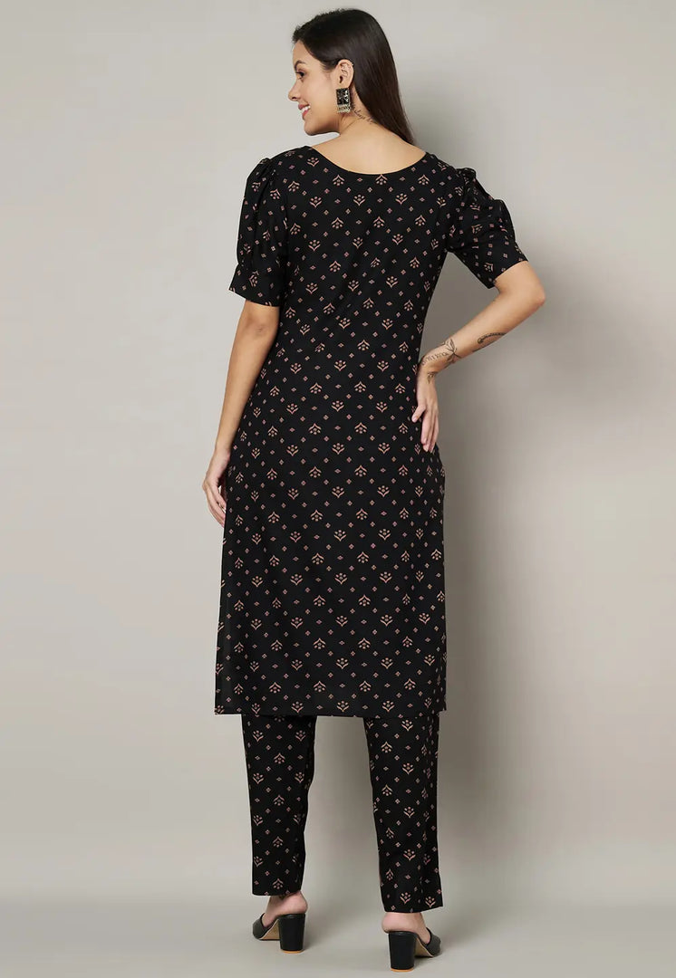 Black Viscose Rayon Kurta Set With Pent