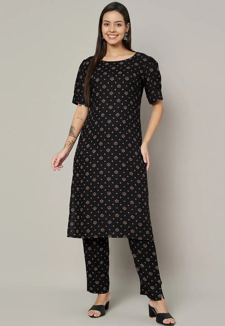 Black Viscose Rayon Kurta Set With Pent