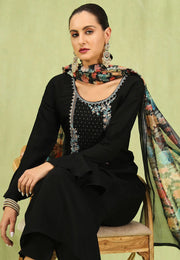 Black Viscose Rayon Readymade Pakistani Suit