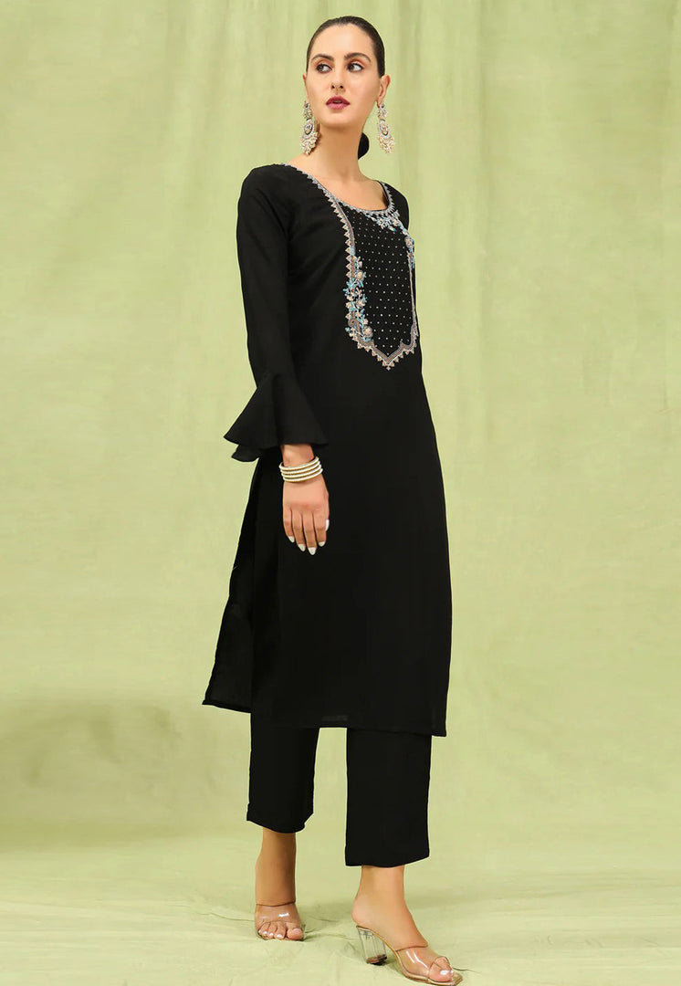 Black Viscose Rayon Readymade Pakistani Suit