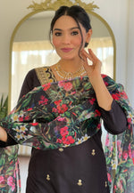 Load image into Gallery viewer, Black Viscose Rayon Readymade Pakistani Suit
