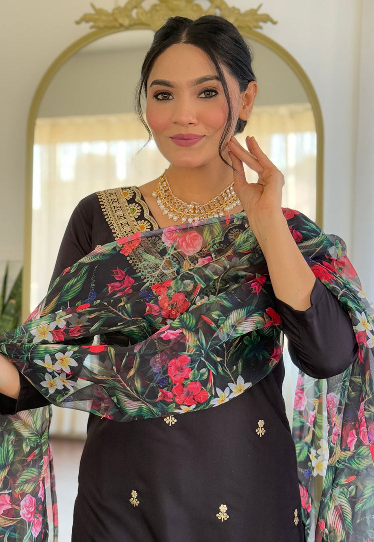 Black Viscose Rayon Readymade Pakistani Suit