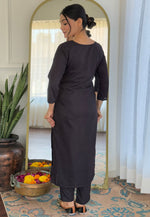 Load image into Gallery viewer, Black Viscose Rayon Readymade Pakistani Suit
