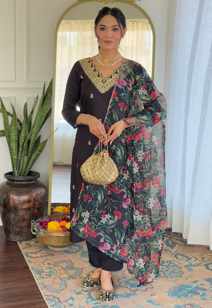 Black Viscose Rayon Readymade Pakistani Suit