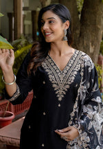 Load image into Gallery viewer, Black Viscose Rayon Readymade Pant Style Suit
