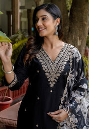 Black Viscose Rayon Readymade Pant Style Suit