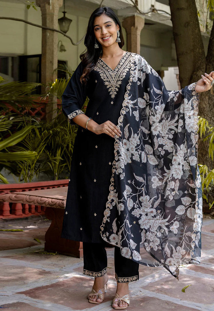 Black Viscose Rayon Readymade Pant Style Suit
