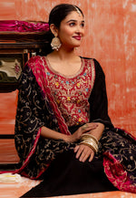 Load image into Gallery viewer, Black Viscose Rayon Readymade Pant Style Suit
