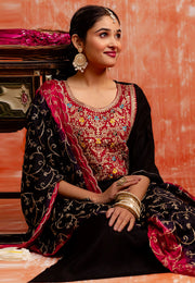 Black Viscose Rayon Readymade Pant Style Suit