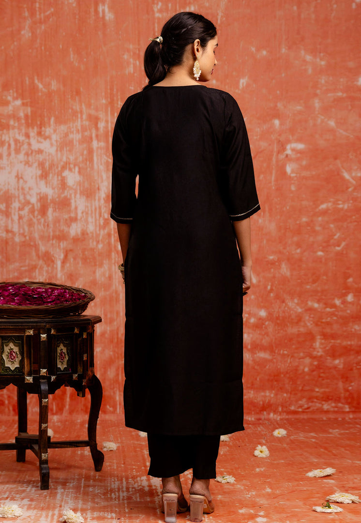Black Viscose Rayon Readymade Pant Style Suit