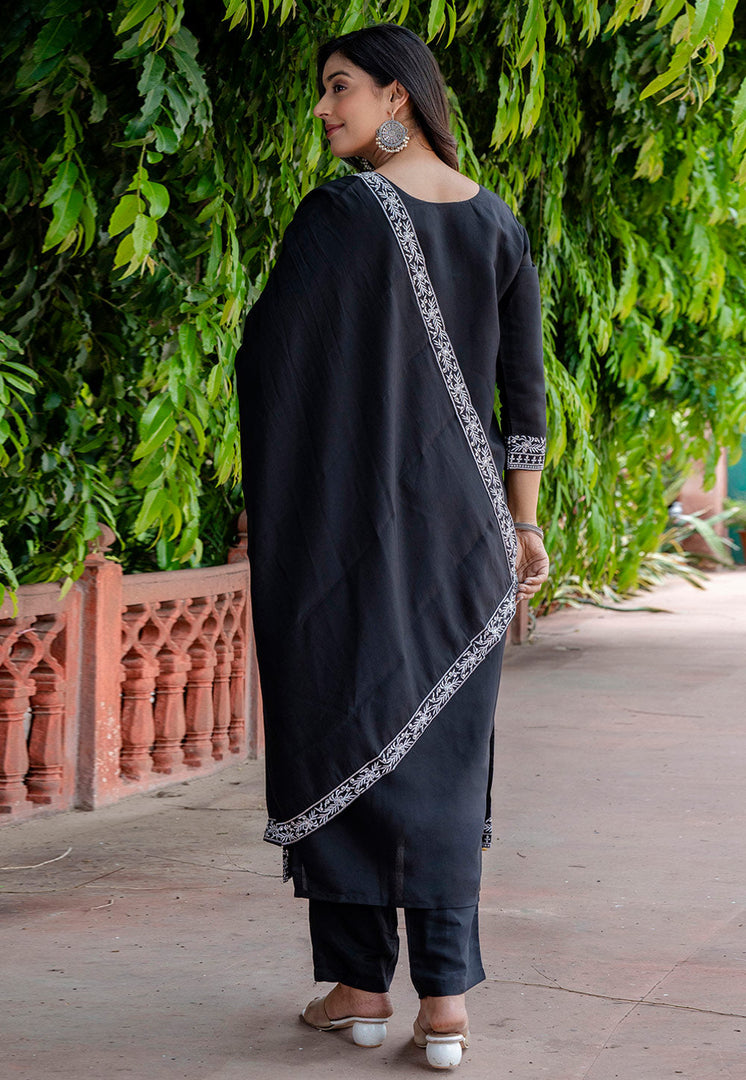 Black Viscose Readymade Pakistani Suit