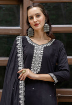 Load image into Gallery viewer, Black Viscose Readymade Pakistani Suit
