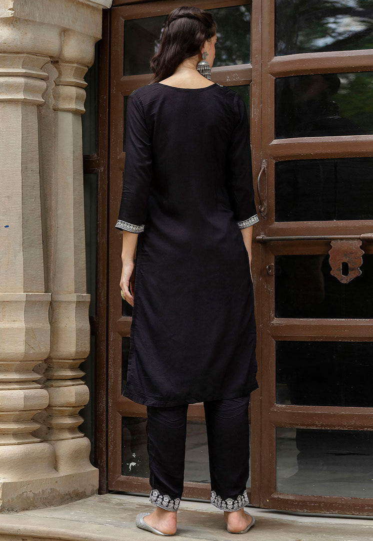 Black Viscose Readymade Pakistani Suit