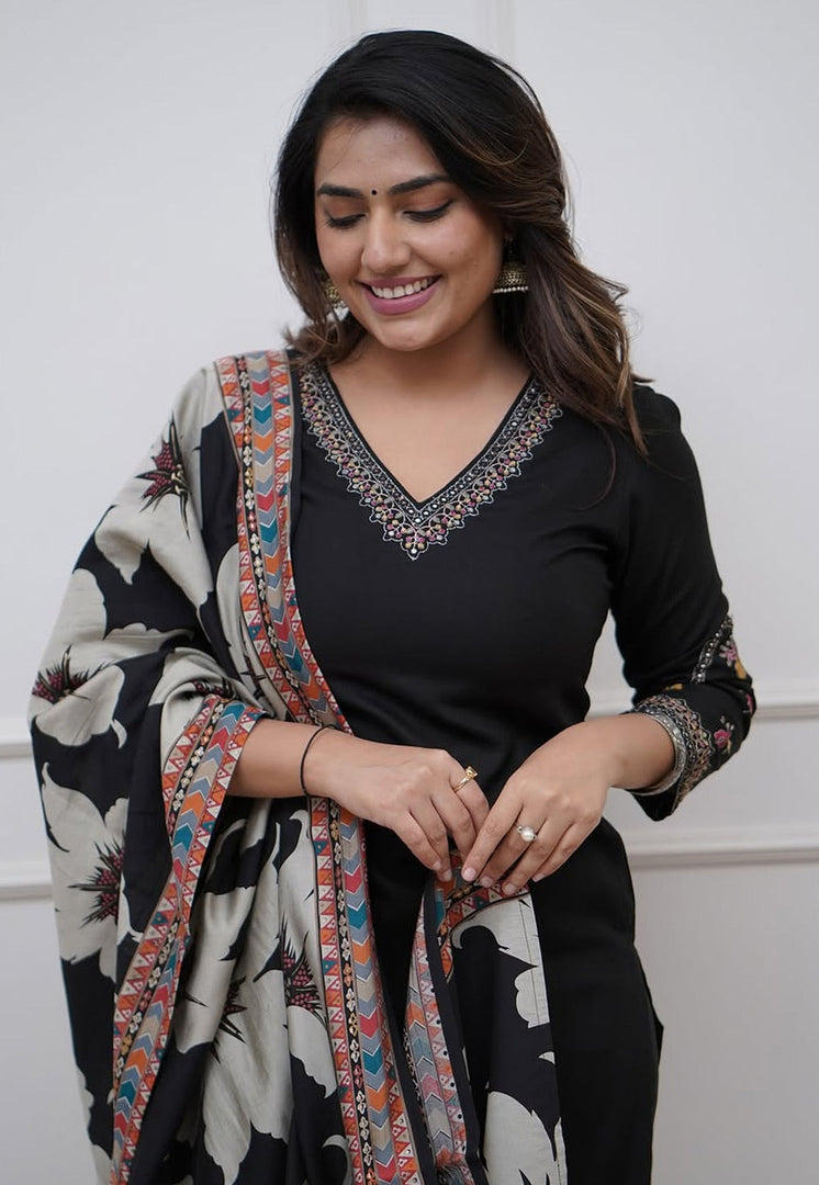 Black Viscose Readymade Pakistani Suit