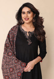 Black Viscose Readymade Palazzo Suit