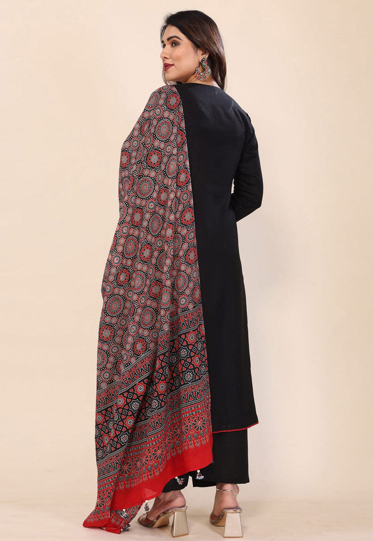 Black Viscose Readymade Palazzo Suit