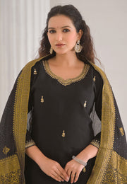 Black Viscose Readymade Pant Style Suit