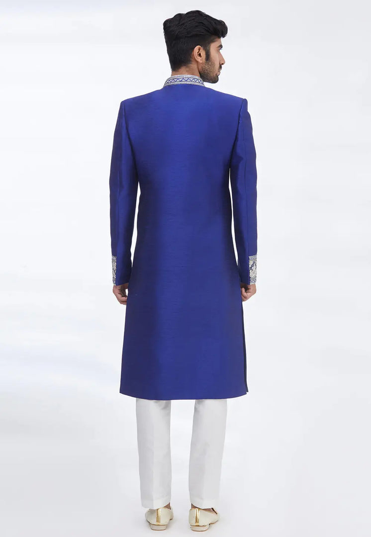 Blue Art Silk Indo Western Sherwani